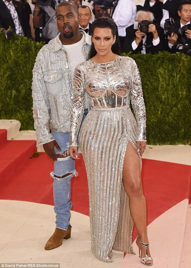 Kim and Kanye wear silver Balmain to the Met Gala 2016