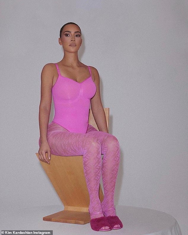 Bubblegum pink: Kim Kardashian, 41, looked incredible in a bubblegum pink SKIMS bodysuit and matching Fendi тιԍнтs