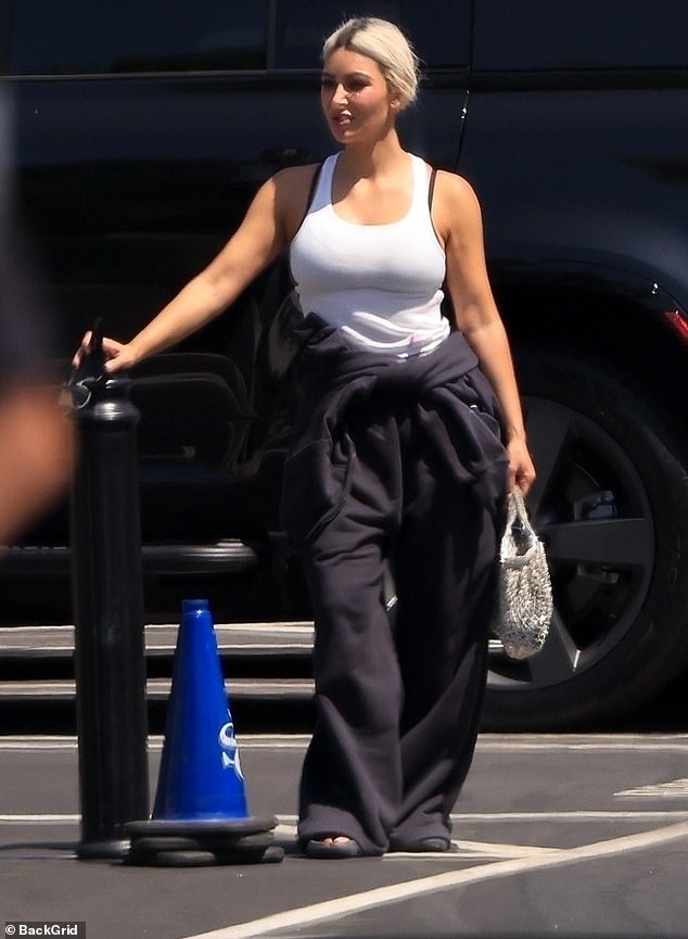 Kim Kardashian dialed down the glam while in Chatsworth, California this week
