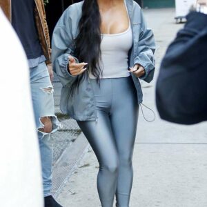 Flawless: Kim Kardashian stepped out in a much more casual ensemble while stepping out in the Big Apple